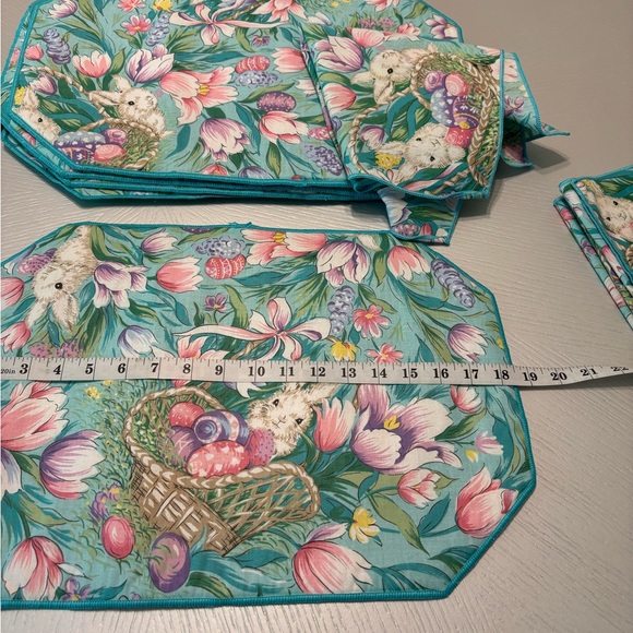 Vintage Bardwil Linens 12 Piece Placemats & Napkins Easter Day Aqua - Picture 9 of 12